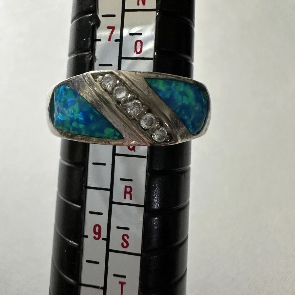 Southwestern sterling silver faux fire opal cuz ring stamped 925